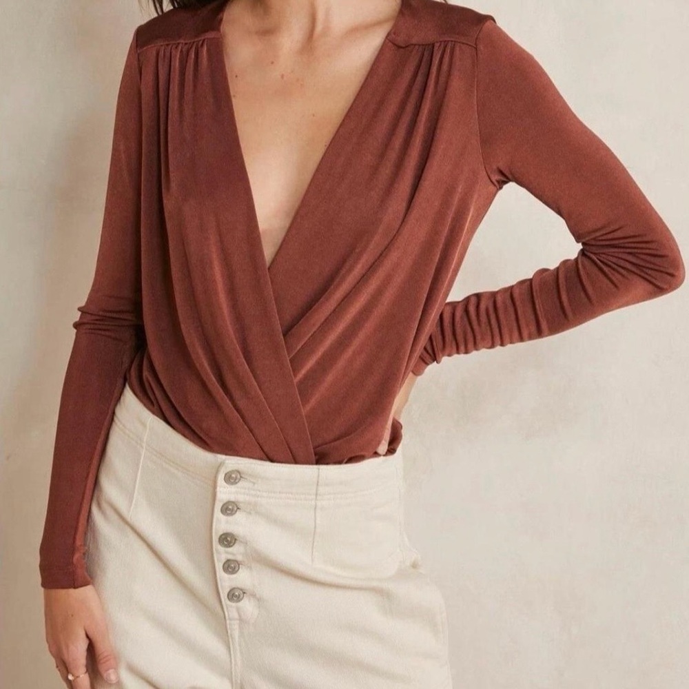 ANTHROPOLOGIE WRAP FRONT LONG SLEEVE BODYSUIT